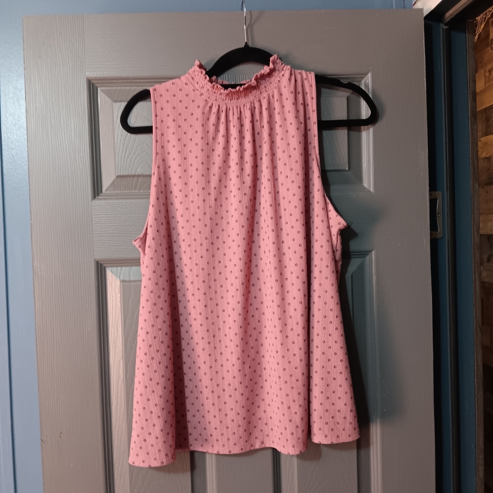 Apt. 9 Pink Ruffle Mock-Neck Polka Dot Sleeveless Top